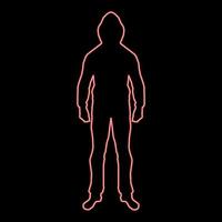 Neon man in the hood concept danger silhouette front side icon red color vector illustration image flat style