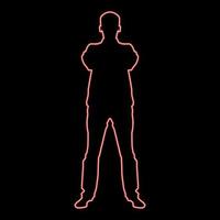 Neon confident man crossed his arms business man silhouette concept front view icon red color vector illustration image flat style
