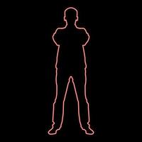 Neon confident man crossed his arms business man silhouette concept front view icon red color vector illustration image flat style