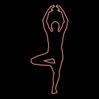 Neon man stands in the lotus position doing yoga silhouette icon red color vector illustration image flat style