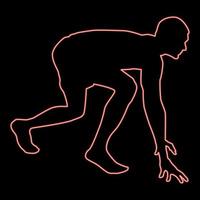 Neon runner preparing to start running start running runner in ready posture to sprint silhouette ready to start icon black in circle round red color vector illustration image flat style