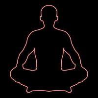 Neon man in pose lotus yoga pose meditation position silhouette asana icon red color vector illustration image flat style