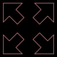 Neon four arrows pointing to different directions from the center icon red color vector illustration image flat style
