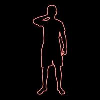 Neon man closing his eyes his hands silhouette front view icon red color vector illustration image flat style