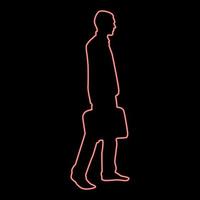 Neon businessman with briefcase step forward man with a business bag in his hand silhouesse icon red color vector illustration image flat style