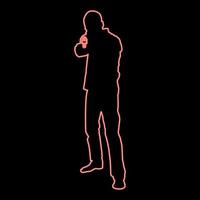 Neon man with gun silhouette criminal person concept front view icon red color vector illustration image flat style