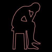 Neon man holding his head concept problem silhouette sitting no seat icon red color vector illustration image flat style