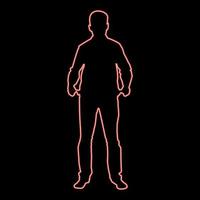 Neon man took out his empty pockets businessman has not money silhouette concept icon red color vector illustration image flat style