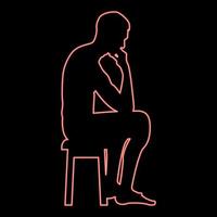 Neon thinking man sitting on a stool silhouette icon red color vector illustration image flat style