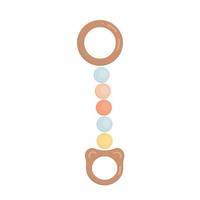 Cute boho baby toy in Scandinavian style. Wood boho toys, cute minimal plaything for children, toy clipart, wood element for kids. Newborn essentials object in boho style vector