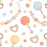 Cute pattern of boho baby toys in Scandinavian style. Background design for fashion fabrics, textile graphics, prints, wrapping paper. Newborn essentials collection in boho style. Vector illustration