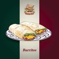 logotipo de comida de méxico dibujado a mano e ilustración de vector gráfico de comida tradicional con bandera mexicana