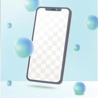 Smartphone realistic vector mockup with abstract 3D shapes