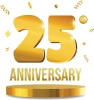 feliz aniversario celebracion 3d numeros dorado composicion 25 años vector