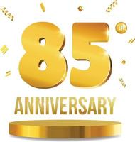 feliz aniversario celebracion 3d numeros dorado composicion 85 años vector