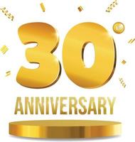 feliz aniversario celebracion 3d numeros dorado composicion 30 años vector