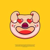 Emoticon disfruta de la ilustración de emoji de cabeza de cerdo de felicidad. dibujos animados de diseño plano vector