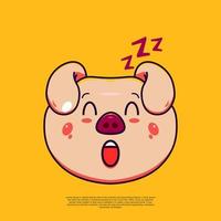 Emoticon durmiendo linda cabeza de cerdo emoji ilustración. dibujos animados de diseño plano vector