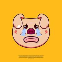 cute sad pig head emoji illustration emoticon. flat design cartoon vector
