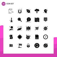 Group of 25 Modern Solid Glyphs Set for mind chart magnetic pencil cloud Editable Vector Design Elements