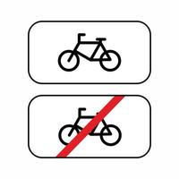 Traffic signs for cyclists set. Bicycle and no bicycle sign on white background. Sign indicating the prohibition or rule. Pedal bikes horizontal template. Vector illustration in flat style.