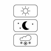 Traffic rules signs season, weather. Signs with sun, night, snow on white background. Sign indicating the rule. Vertical template. Vector illustration in flat style.