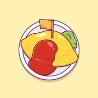 vector de dibujos animados de omurice de comida asiática