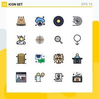 16 Universal Flat Color Filled Lines Set for Web and Mobile Applications fire endless user disruptive circulation Editable Creative Vector Design Elements