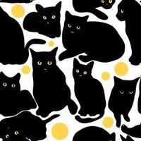 Black cats on white background seamless pattern vector