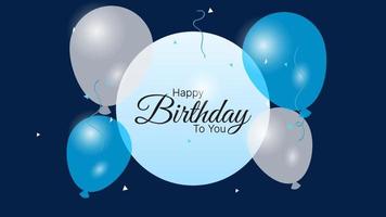 Happy birthday background with balloons, confetti and circular shape in in blue and white color. suitable for greeting card, poster, social media post, etc. vector illustration