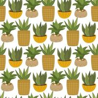 Seamless pattern of natural houseplant. Green cartoon natural background. For textile, fabric, postcard, poster vector