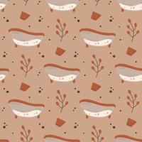 Seamless pattern of cute baby elements. Beige cartoon boho background. For textile, fabric, postcard, poster vector