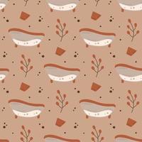 Seamless pattern of cute baby elements. Beige cartoon boho background. For textile, fabric, postcard, poster vector