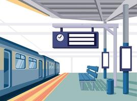 estación de tren con cartelera y banner caja de luz escena ilustración plantilla vector editable