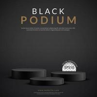 Three step black podium on black background for product display, Vector illustration