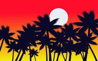 palm trees on sunset background vector