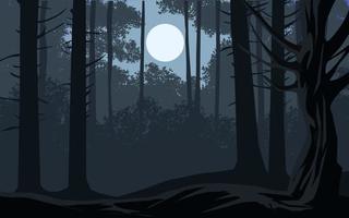 noche oscura de luna en el bosque. paisaje de naturaleza vectorial vector