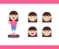 Vector illustration, cute character of a beautiful girl with various expressions.