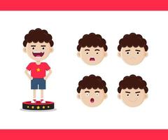 Vector illustration, cute character of a curly haired boy with various expressions.