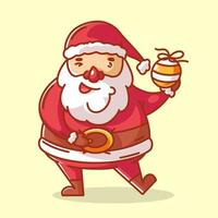 santa claus sostiene una bola de navidad en su mano izquierda vector