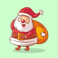 santa claus trae un saco lleno de regalos vector