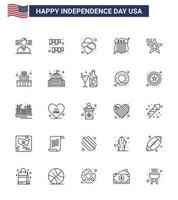 Happy Independence Day 25 Lines Icon Pack for Web and Print usa american usa star investigating Editable USA Day Vector Design Elements