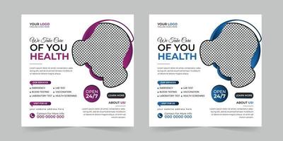 Medical healthcare square social media post, promotion web banner ads sales and discount banner vector template Design.