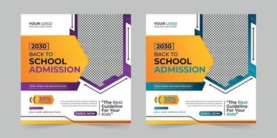 School admission digital marketing social media post, web banner promotion ads sales and discount banner vector template Design.