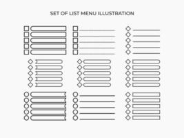 conjunto de ilustración de menú de lista. lista de tareas vector