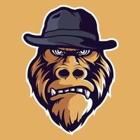 Big toothed gorilla head wearing hat vector