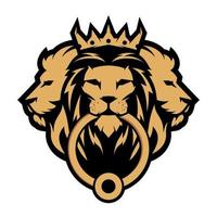 Logo emblem of three lion heads with biting door knock vector