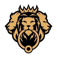 Logo emblem of three lion heads with biting door knock vector