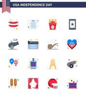 Modern Set of 16 Flats and symbols on USA Independence Day such as mortar cannon food big gun cell Editable USA Day Vector Design Elements