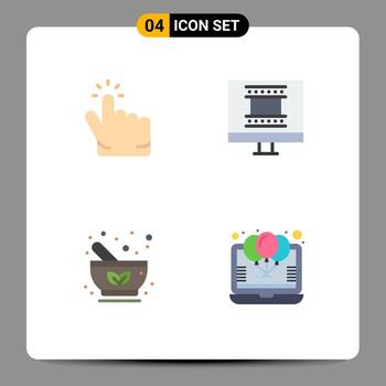 4 Flat Icon concept for Websites Mobile and Apps click medicine point photo frame design herbal Editable Vector Design Elements